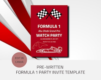 Rev Up Your Formula 1 Watch Party with Customizable Digital Invitations - Instant Download Available!