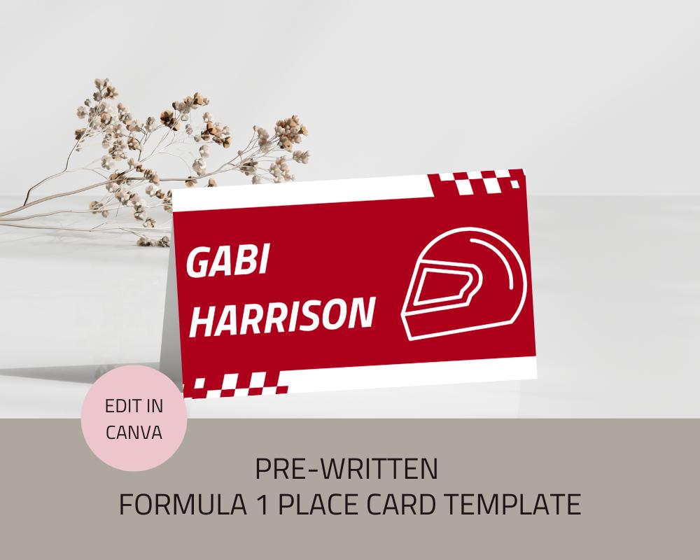 Formula 1 Watch Party Customizable Digital Place Cards - Instant Download & Print - Racing Theme Name Card - Personalized Event Details - F1