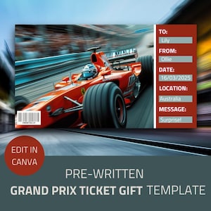 Personalised Ferrari Grand Prix Ticket Gift | Digital Formula 1 Ticket | Custom F1 Experience Voucher | Printable Racing Gift For Him/Her
