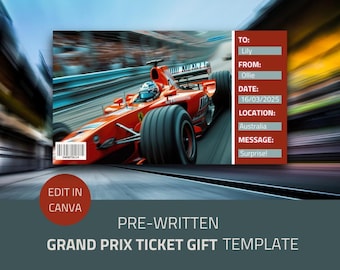Regalo biglietto Gran Premio Ferrari personalizzato / Biglietto Formula 1 digitale / Buono esperienza F1 personalizzato / Regalo di corsa stampabile per lui/lei