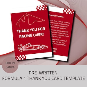Tarjeta de agradecimiento de Fórmula 1 digital personalizable: descarga instantánea con diseños inspirados en la F1, ¡perfecta para la celebración del Gran Premio!