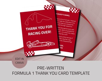 Customizable Digital Formula 1 Thank You Card - Instant Download with F1-Inspired Designs, Perfect for Grand Prix Celebration Gratitude!