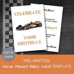 Personalisierte Oscar Piastri McLaren Formel 1 Geburtstagskarte | F1 Rennwagen Karte | Formel 1 Geschenk | Motorsport Fan Karte