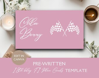 Pink 18th Formula 1 Name Place Cards | Race Car Party, Grand Prix Theme | F1 Birthday | Go Karting | Fast One | Racing Car Party Decor