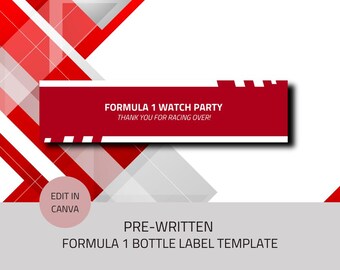 Customizable Formula 1 Watch Party Water Bottle Labels - Instant Download, High Resolution Printable Labels for Racing Fans, F1 Inspired