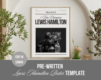 Lewis Hamilton F1 Newspaper-Style Poster | Digital Download | Racing Wall Art | Motor Racing Card | Formula One | F1 Gift