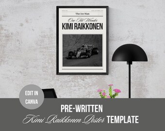 Kimi Raikkonen F1 Newspaper-Style Poster | Digital Download | Racing Wall Art | Motor Racing Card | Formula One | F1 Gift