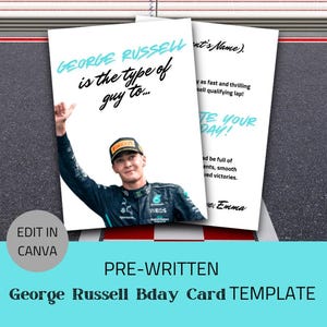 Tarjeta de Fórmula 1 de George Russell / Descarga digital / Regalo para fanáticos de las carreras de F1 / Tarjetas divertidas / Fórmula 1 / Cumpleaños de F1 / Mercedes F1