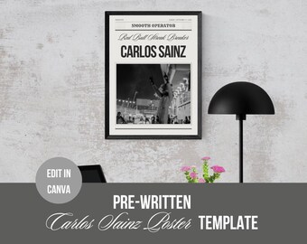 Carlos Sainz F1 Newspaper-Style Poster | Digital Download | Racing Wall Art | Motor Racing Card | Formula One | F1 Gift