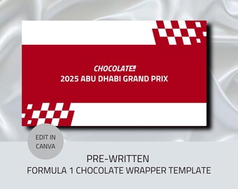Customizable Formula 1 Chocolate Wrapper for Digital Watch Party - Instant Download, Printable Labels, F1-Inspired Graphics, High-Resolution