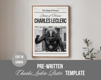 Charles Leclerc F1 Newspaper-Style Poster | Digital Download | Racing Wall Art | Motor Racing Card | Formula One | F1 Gift