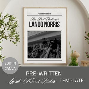 Lando Norris F1 Newspaper-Style Poster | Digital Download | Racing Wall Art | Motor Racing Card | Formula One | F1 Gift