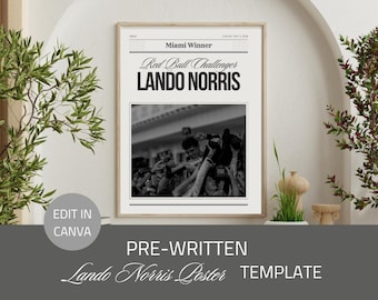 Lando Norris F1 Newspaper-Style Poster | Digital Download | Racing Wall Art | Motor Racing Card | Formula One | F1 Gift