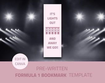 F1 Themed Pink Bookmark | It's Lights Out and Away We Go | Formula 1 Bookmark | Racing Gift | F1 Stocking Filler | Motorsport Book Accessory
