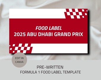 Customizable Formula 1 Watch Party Food Label with F1-inspired Graphics | Instant Download, Printable Design for Racing Fans