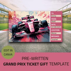 Personalised Grand Prix Ticket Gift | Digital Formula 1 Ticket | F1 Surprise for Him/Her | Custom Race Experience Voucher | Printable Gift