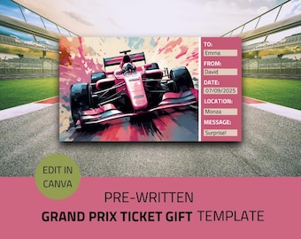 Regalo biglietto Gran Premio personalizzato / Biglietto Formula 1 digitale / Sorpresa F1 per lui/lei / Buono esperienza di gara personalizzata / Regalo stampabile