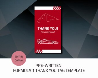 Modern Formula 1 Thank You Tag with Customizable Designs and Multiple Color Schemes, Perfect for Grand Prix Celebrations and Motorsport Fans
