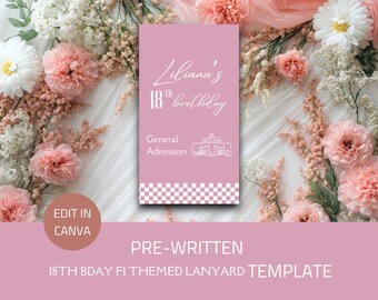 Digital Pink Formula 1 Party Lanyard | General Admission Pass | Race Car Birthday | F1 Event Badge | Instant Download
