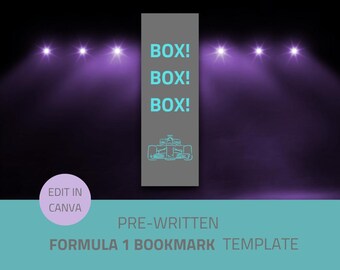 Mercedes F1 Themed Grey & Blue Bookmark – "Box! Box! Box!" | Formula 1 Bookmark, Racing Gift, F1 Stocking Filler, Motorsport Book Accessory