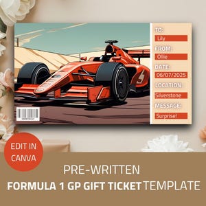 Cadeau billet grand prix personnalisé | Billet numérique de Formule 1 | Surprise F1 pour lui/elle | Bon d'achat personnalisé pour une expérience de course | Cadeau imprimable