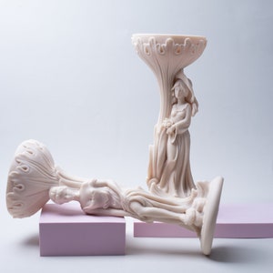 Vintage Alabaster Sculpted Figurine Set Two 2pcs Candle Holder Alfonso Lucchesi Made In Italy Statue Alabaster Resin Retro Romanian Design image 3