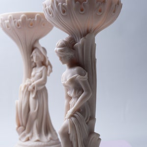 Vintage Alabaster Sculpted Figurine Set Two 2pcs Candle Holder Alfonso Lucchesi Made In Italy Statue Alabaster Resin Retro Romanian Design image 5