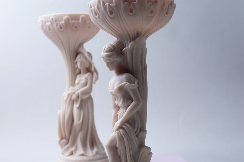 Vintage Alabaster Sculpted Figurine Set Two 2pcs Candle Holder Alfonso Lucchesi Made In Italy Statue Alabaster Resin Retro Romanian Design image 5