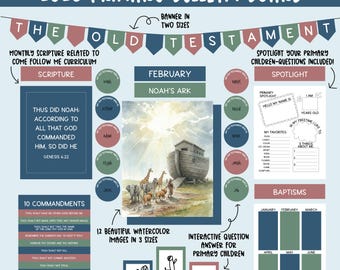 Old Testament Primary Bulletin Board Printable | 12 Bible Story Images, Come Follow Me 2026, Kids Scripture Board, Primary Decor