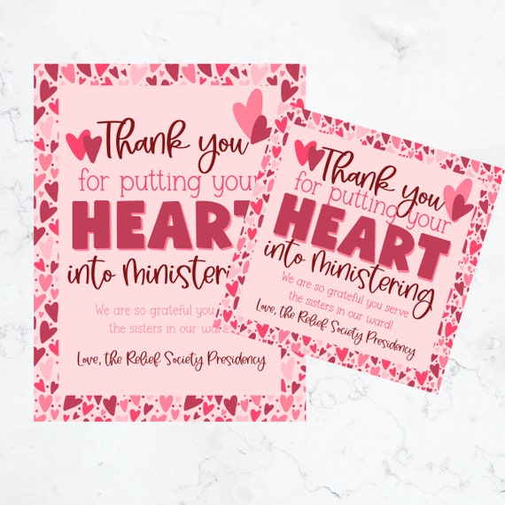 Ministering Handout from Relief Society Presidency | Ministering Thank you | Valentine Ministering Idea for RS Presidents