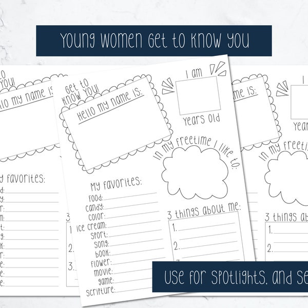Young Women Get to Know You | Secret Sister Questionnaire | Spotlight Questions | Get to Know you for young women