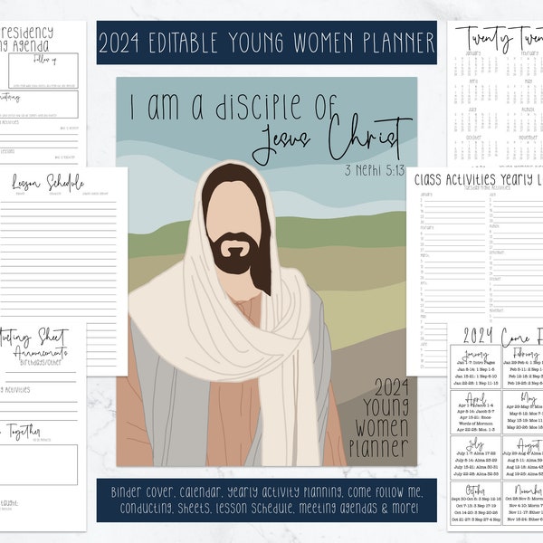 Young Women Planner 2024 for Class Presidency | Young Women Binder 2024 | Printable YW Binder | YW Theme - I am a disciple of Jesus Christ