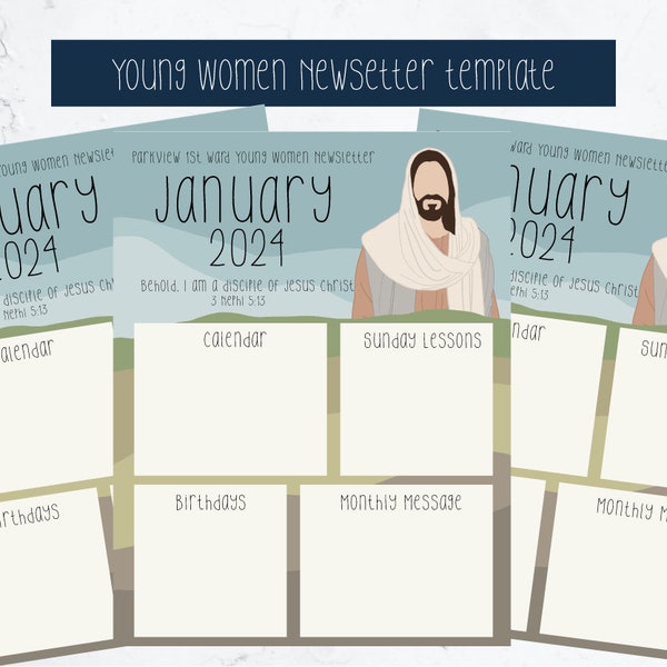 2024 Young Women Newsletter with 2024 Youth Theme I am a disciple of Jesus Christ | Newsletter Template for Young Women