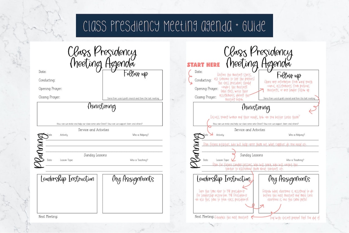 Young Women Class Presidency Meeting Agenda Guide to Teach New Class