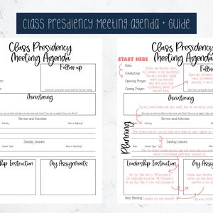 Young Women Class Presidency Meeting Agenda | Guide to teach new class presidency how to conduct | Editable YW Meeting Agenda