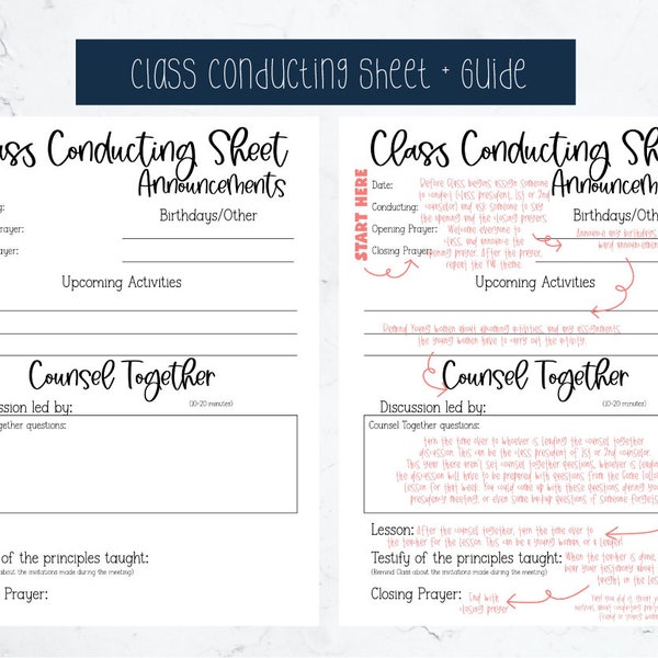 Young Women Class Conducting Sheet | Guide to teach new class presidency how to conduct | Editable conducting sheet for YW