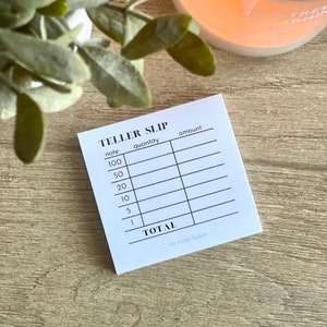teller slip post-it pad | budget tools | post-its