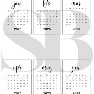 PRINTABLE 2025 Planner Calendar Cards Vertical Script Font Planner PRINTABLE 2025 Planner Calendar Cards Vertical Script Font Planner
