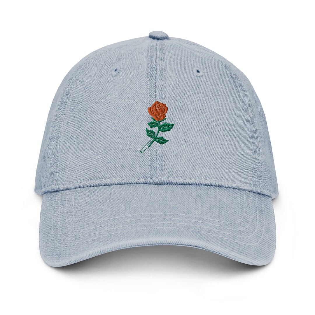 Rose Hat, Embroidered Rose Denim Hat - Etsy display picture 1