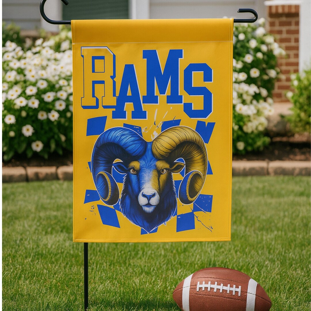 Rams Football Garden Banner Bold Blue Gold Ram Head Graphic Sports Yard ...