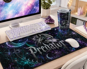 Gaming skrivbordsmatta Celestial rostfritt stål tumbler Wolf Gothic Office Gamer gåva Kosmisk dekor