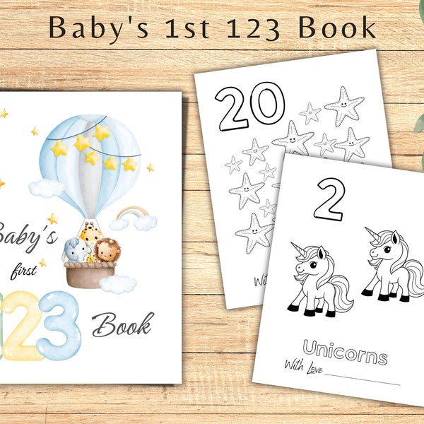 Druckbare Babys erste 123 Buch, 123 Tierbuch, Babys erste 20 Zahlen Buch, DIY 123 Buch, Mein erstes 123 Buch, Baby Shower, Letter, A4, A5