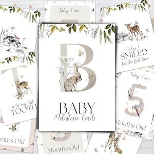 Baby Meilensteinkarten, Waldtiere, 33er Set, Printable Baby Meilensteinkarten, Neugeborenes Foto, Meilensteinkartenset, Instant Downland