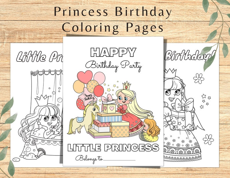Princess Birthday Coloring Pages, Printable Coloring Book, Kids Relax ...