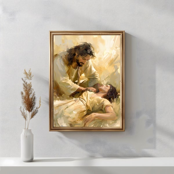 Jesus Helping Women Christian Decor Painting LDS Religious Wall Art Prints Digital Christ Art Gospel Miracle Women Jesus Artful