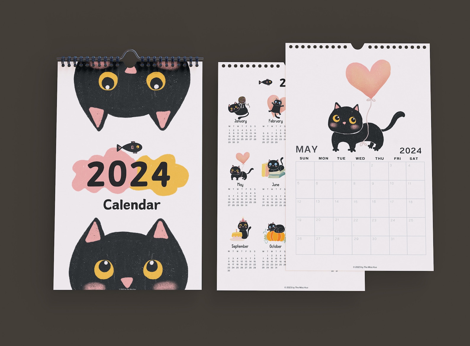 2024 Black Cat Calendar, Cat Printable Monthly Calendar, Printable