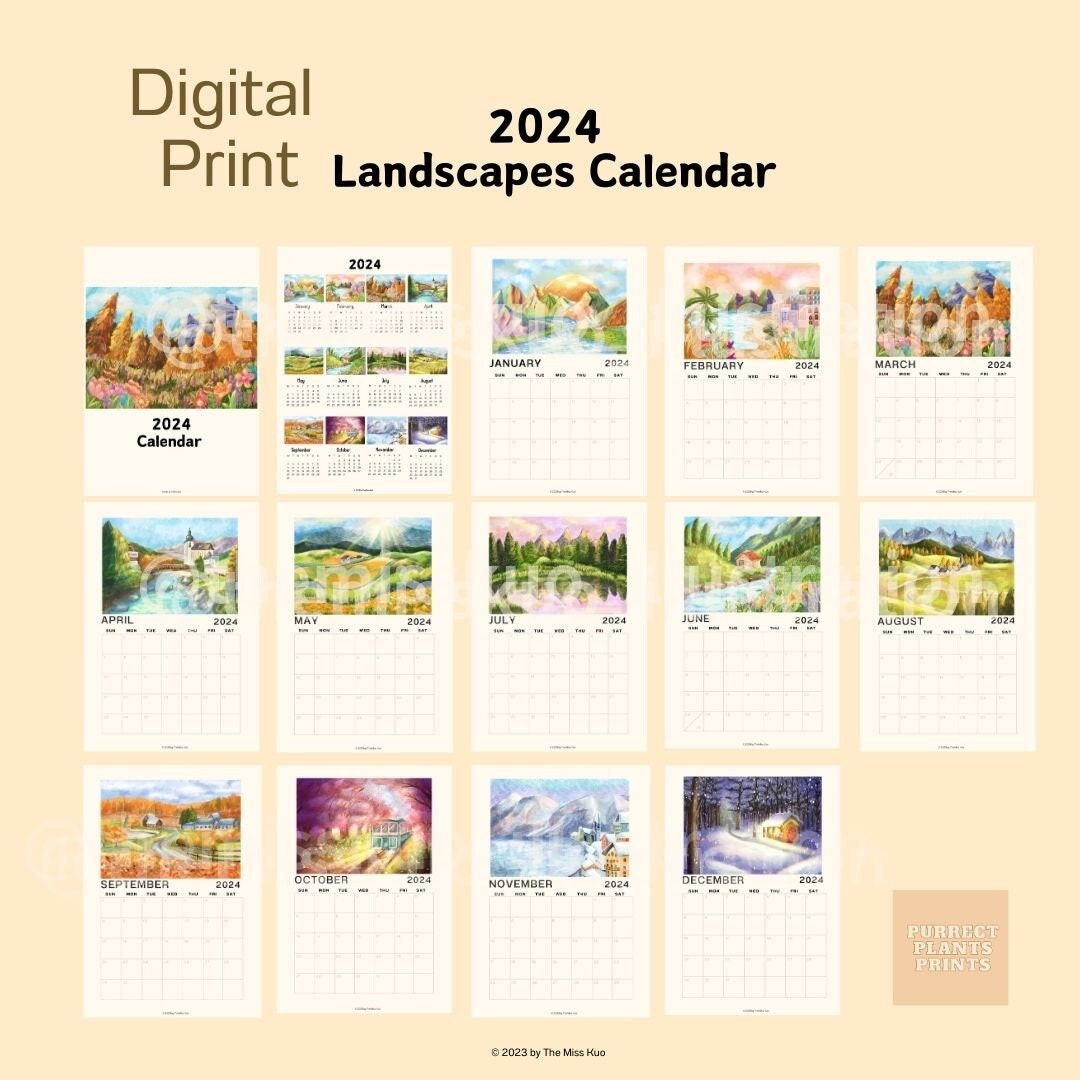 2024 Calendar, 2024 Travel Calendar, 2024 Landscape Calendar, Monthly