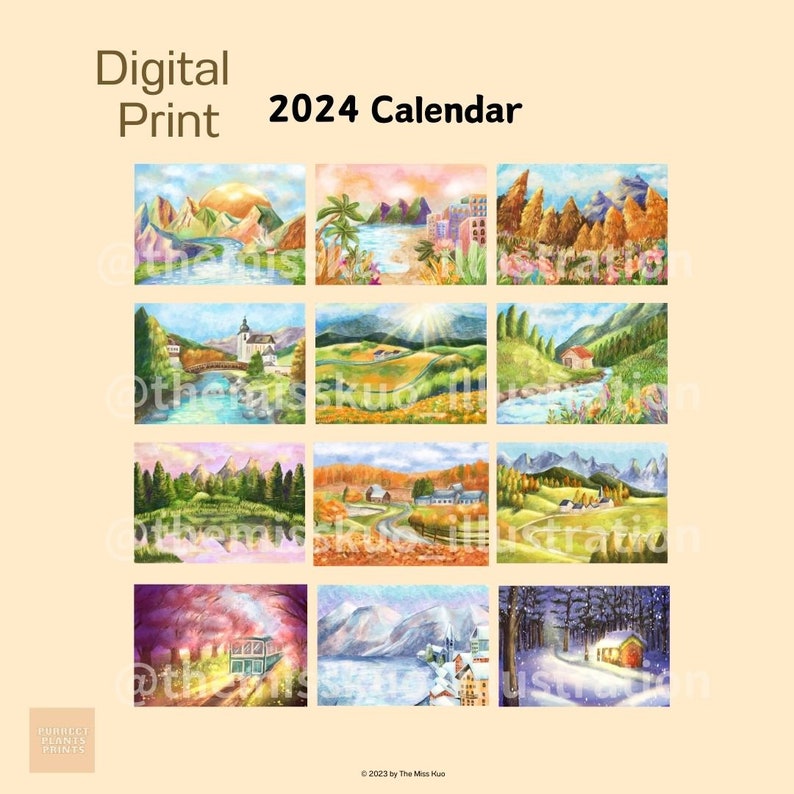 2024 Calendar, 2024 Travel Calendar, 2024 Landscape Calendar, Monthly