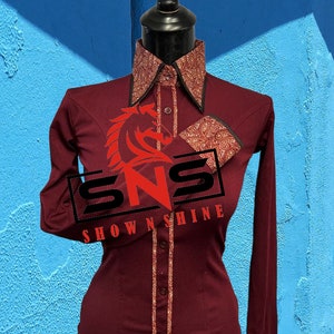 Wine Base Retro Shirt with Printed Collar