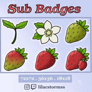 Cute Strawberry Twitch Discord PNG Sub Bit Badges
